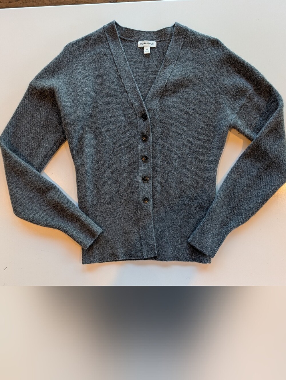 ❤️Nordstrom Wool Cashmere V Neck Cardigan Charcoal Grey Women's XS Beautiful